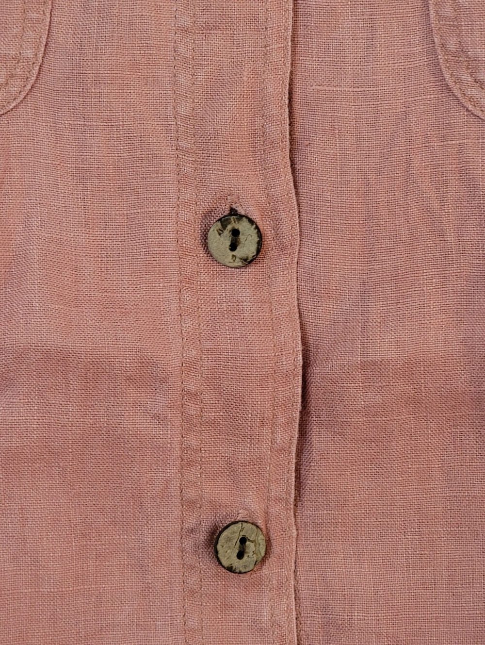 Women's Peach Colored  Linen Button Up Short Sleeve Blouse - Picture 2 of 6